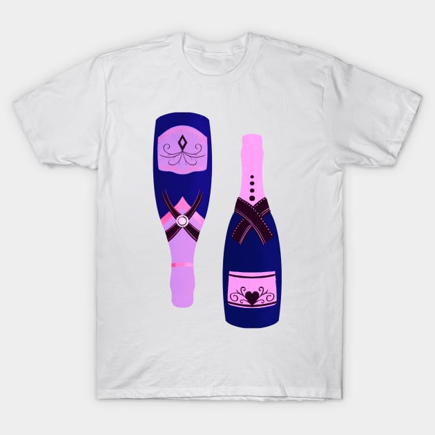 Pink and purple champagne bottles T-Shirt by Home Cyn Home 